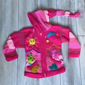 Beautifully handmade girls sweater cardigan with zipper and hoodie SIZE 4T